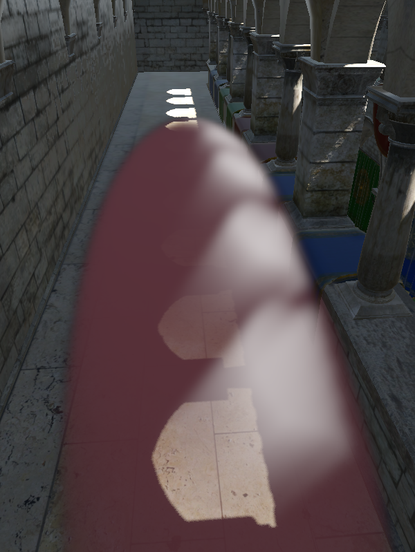 Sharp-looking light shafts in an ellipsoid in Sponza scene