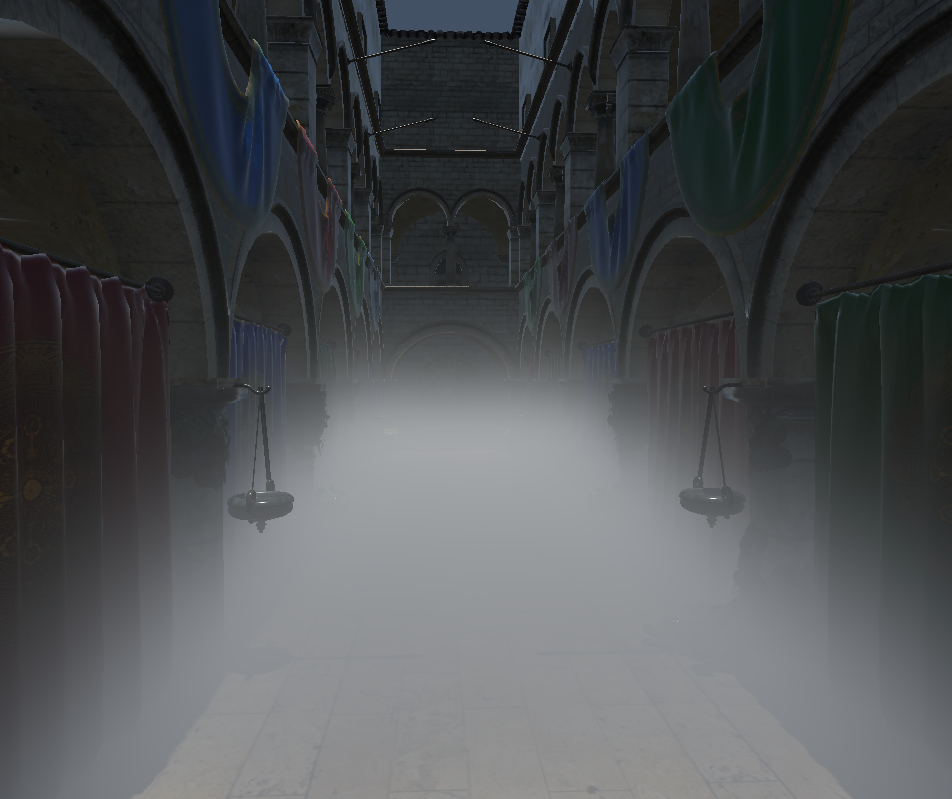 Sponza scene with FogMaterial to customize the FogVolume behavior