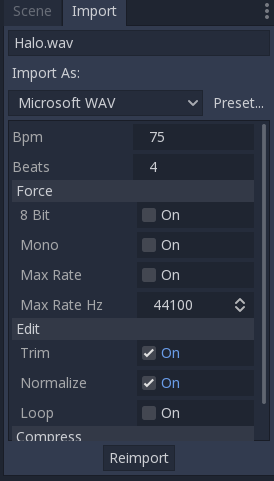 BPM and Beats import options for audio files