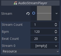 AudioStreamPlaylist configuration in inspector (no streams)