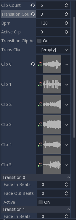 AudioStreamTransitioner populated with some clips