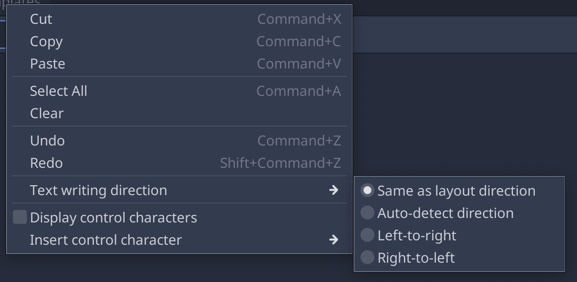 BiDi options in context menu