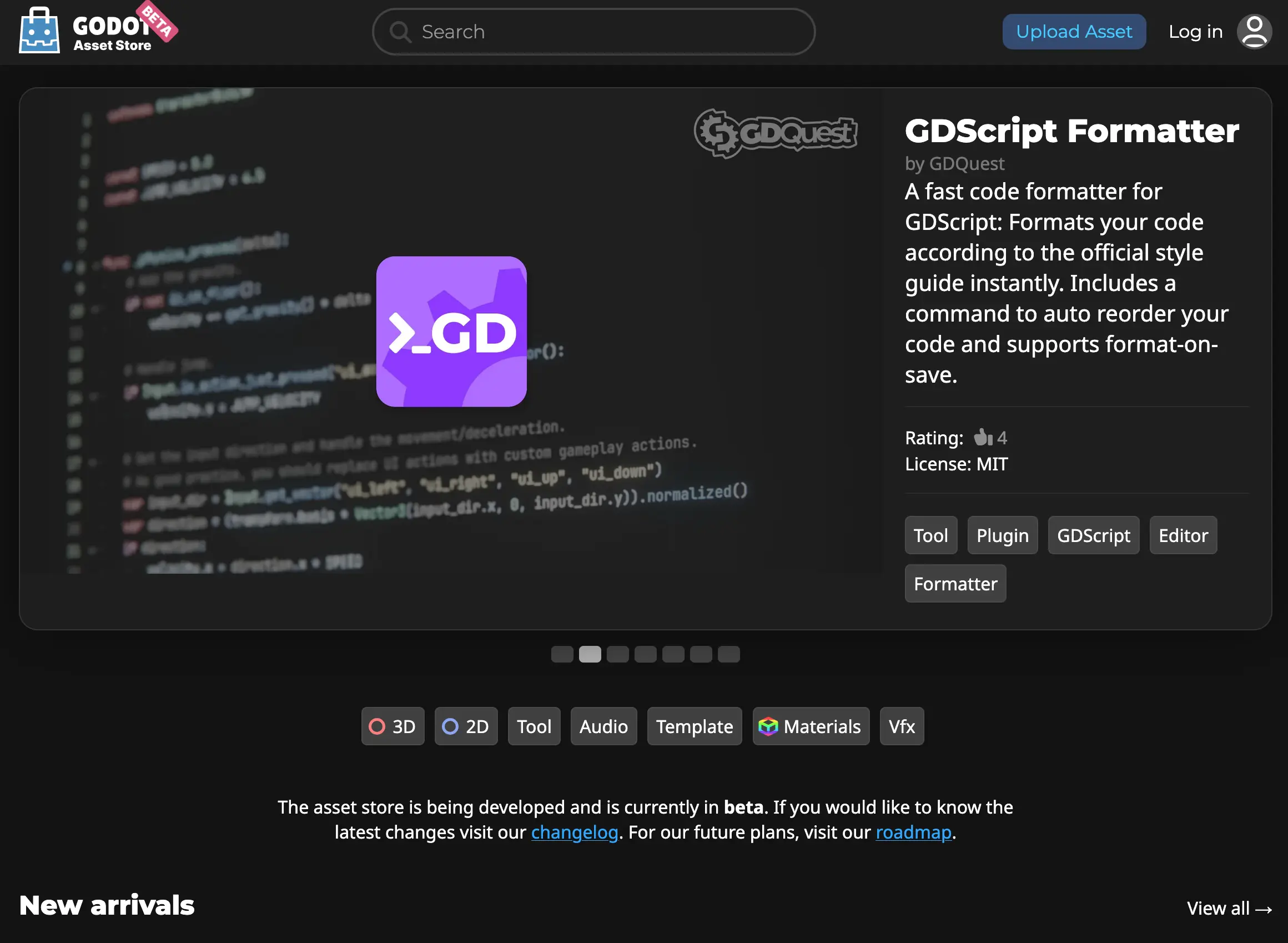 A screenshot of the Godot Asset Store