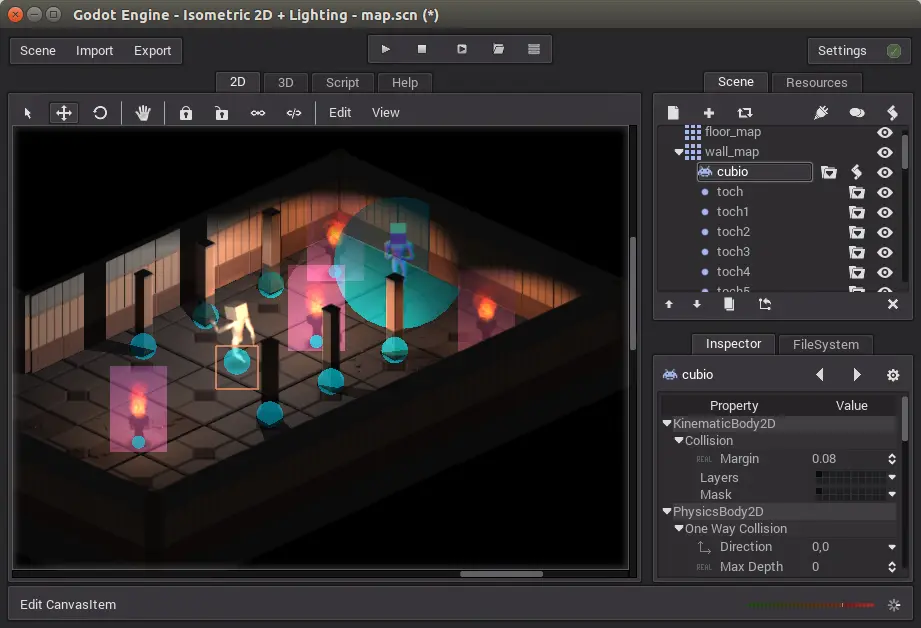 Screenshot of the isometric 2D demo in Godot 1.0