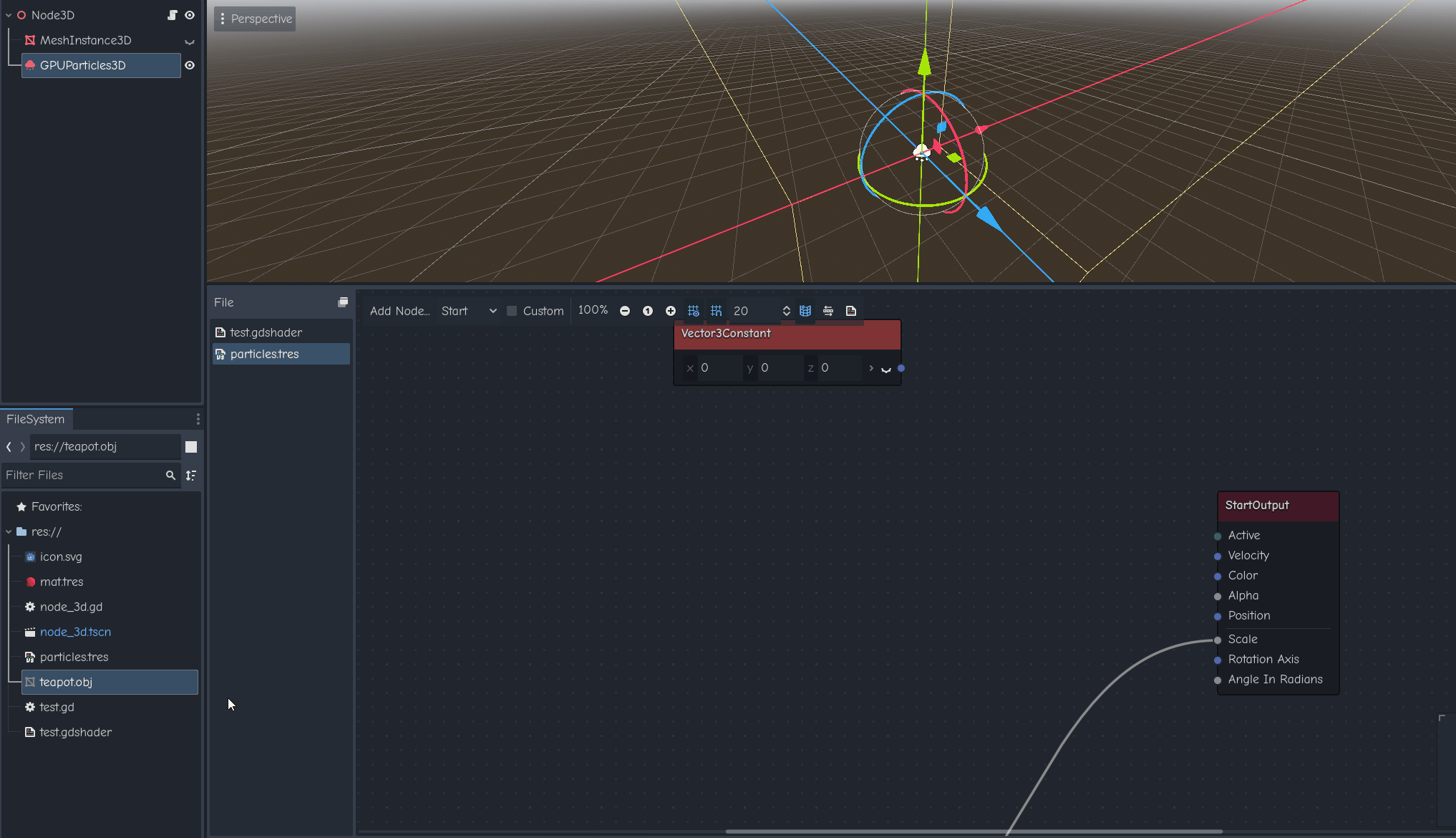 Creating a MeshEmitter in visual shaders with drag and drop