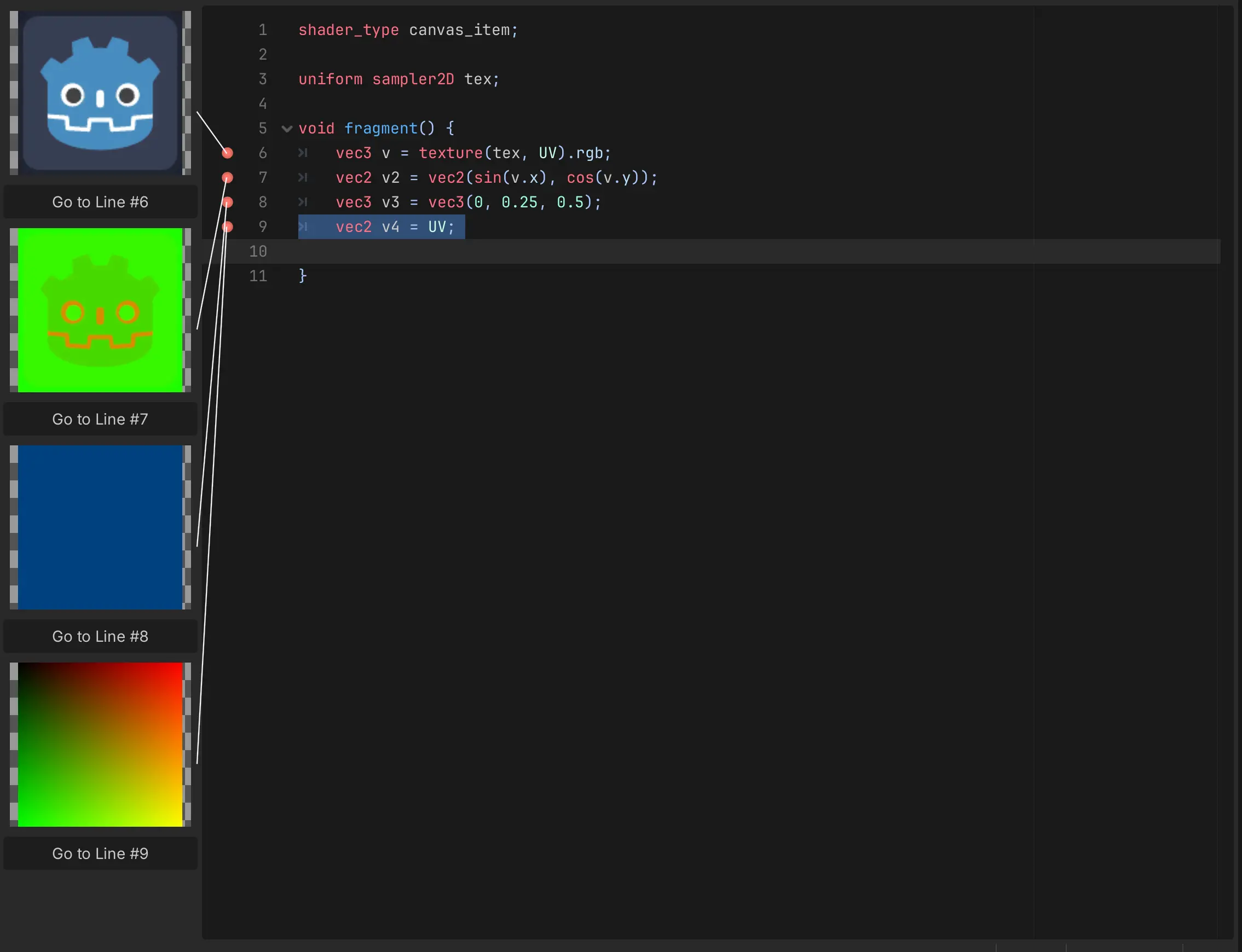 Showcase of the text shader inline preview on a simple selection