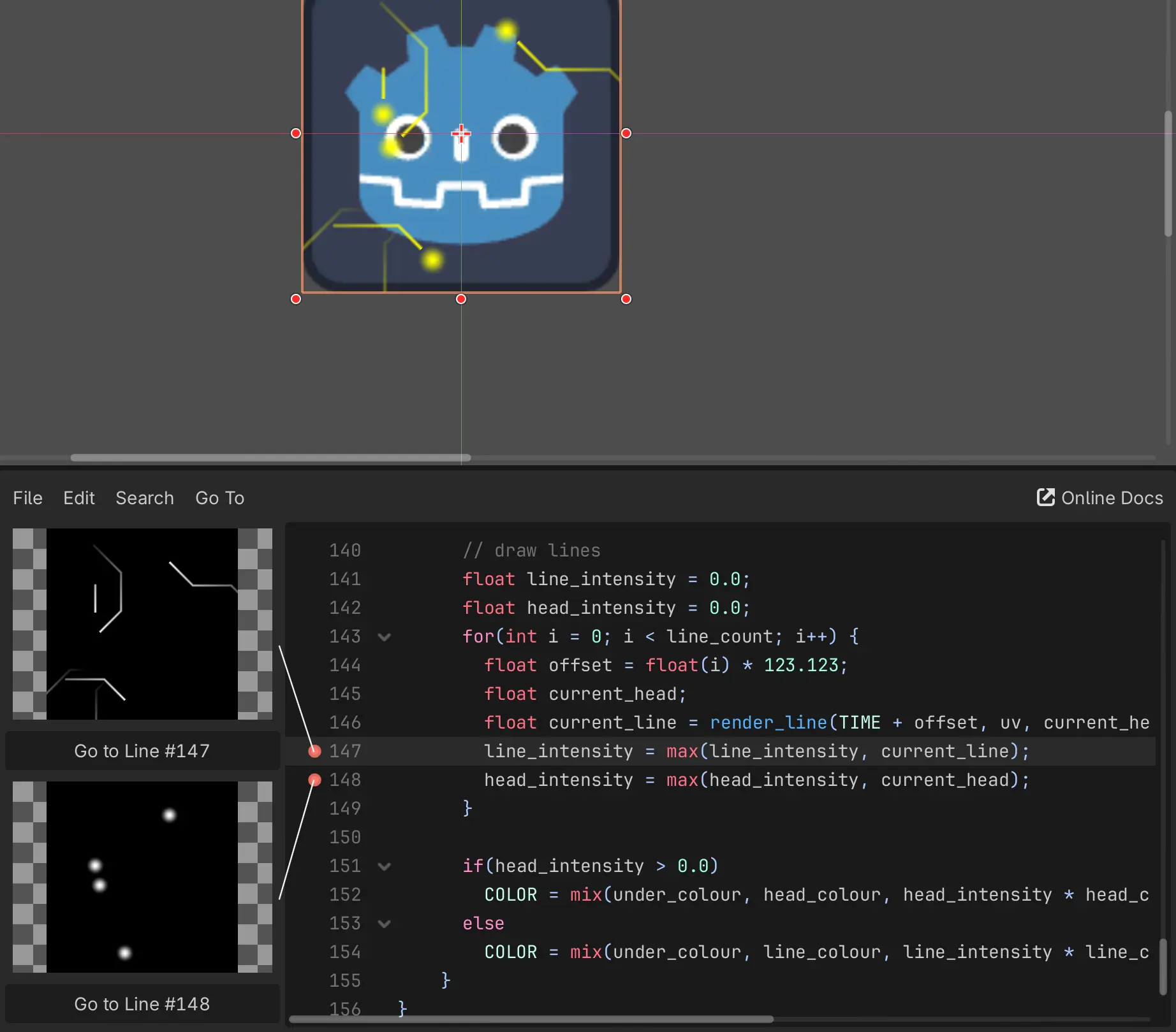 Showcase of the text shader inline preview on a more specialized selection
