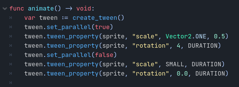 Screenshot of a GDScript function using the new tween API
