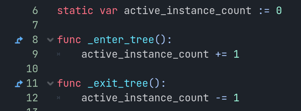 A GDScript code sample showcasing the use of static variables