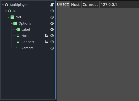 Scene Tree of UI nodes for starting client or server