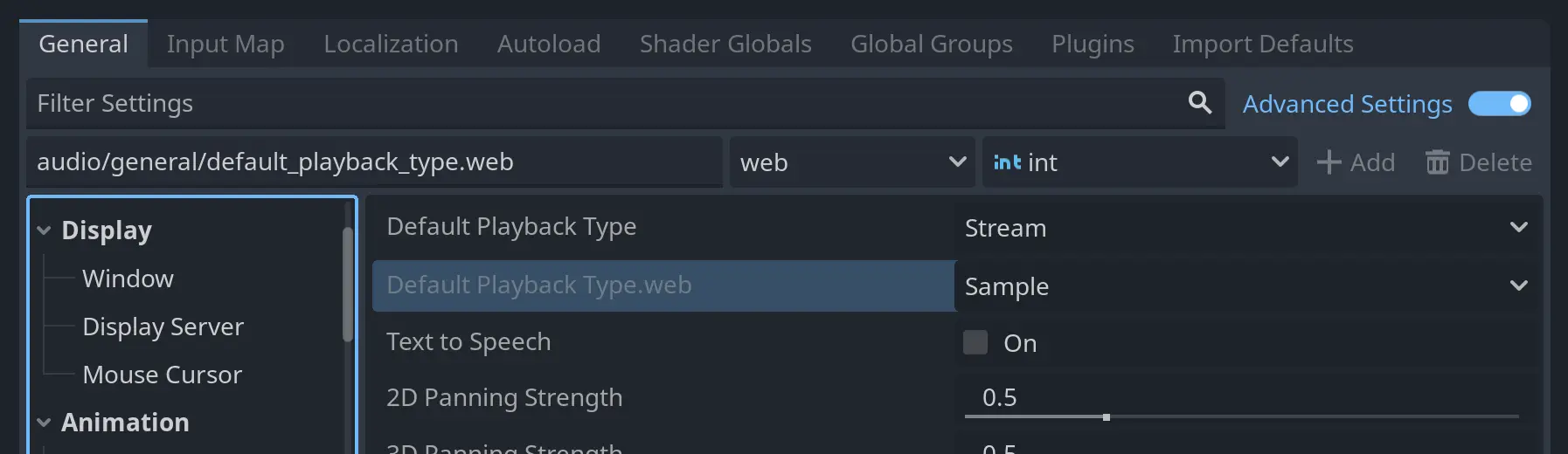 Default playback type project settings