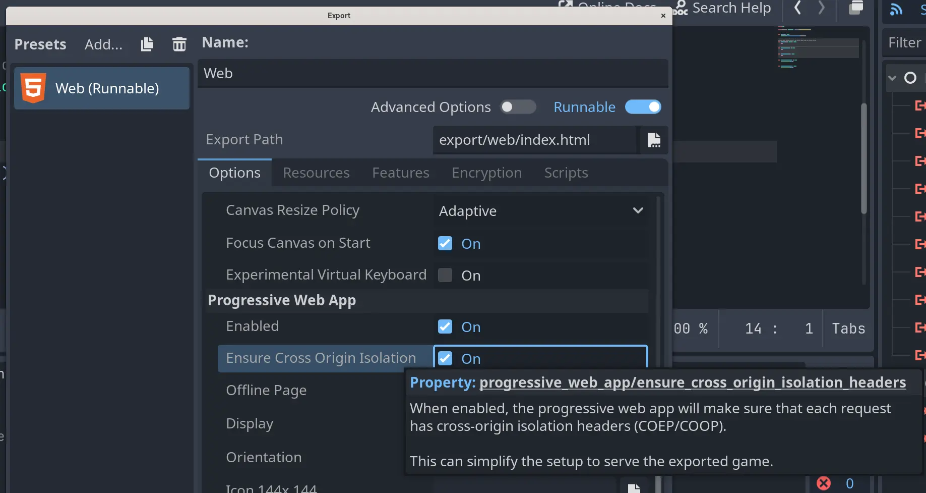 Ensure Cross-Origin Isolation Headers export option