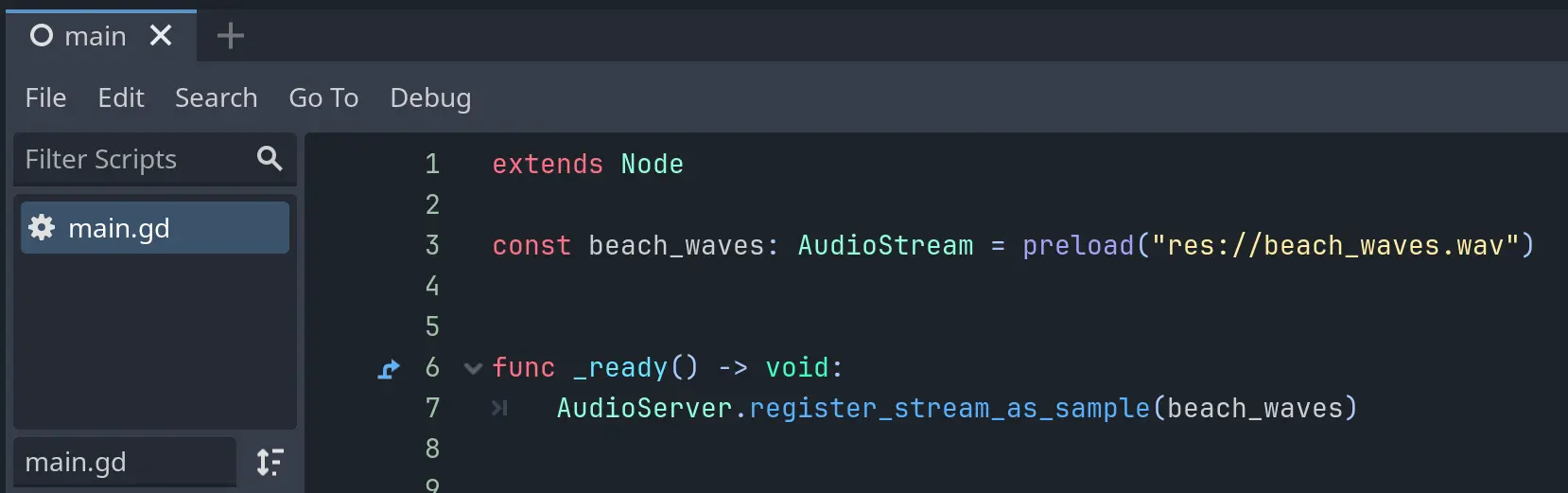 A way to register samples: `AudioServer.register_stream_as_sample()`