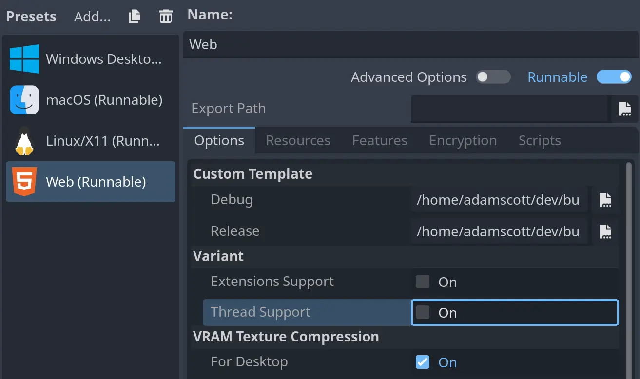 Web export thread support option