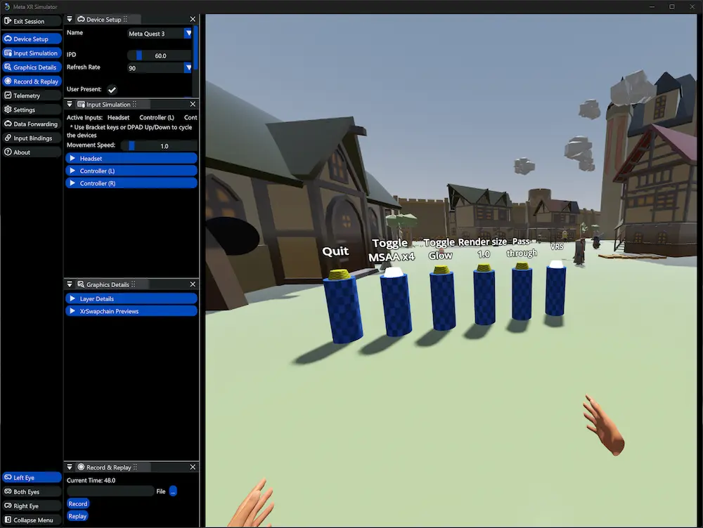 Image of a Godot scene running in the Meta XR Simulator