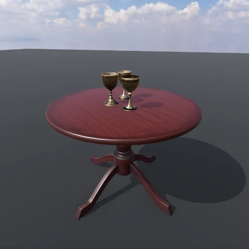 Scene without bent normals of a table with medieval metallic cups on top.