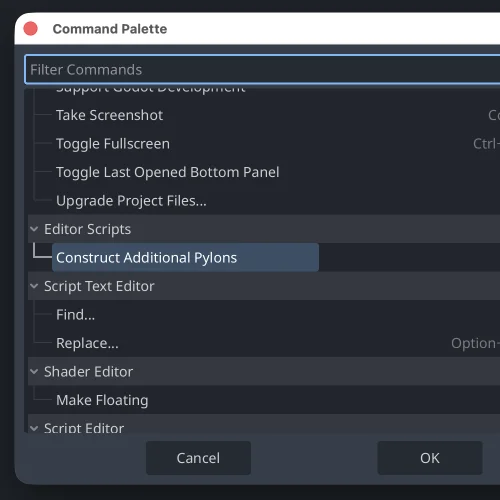 Command palette showing an EditorScript entry.