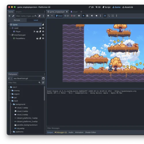 Screenshot of the Godot Editor on macOS running an embedded game.