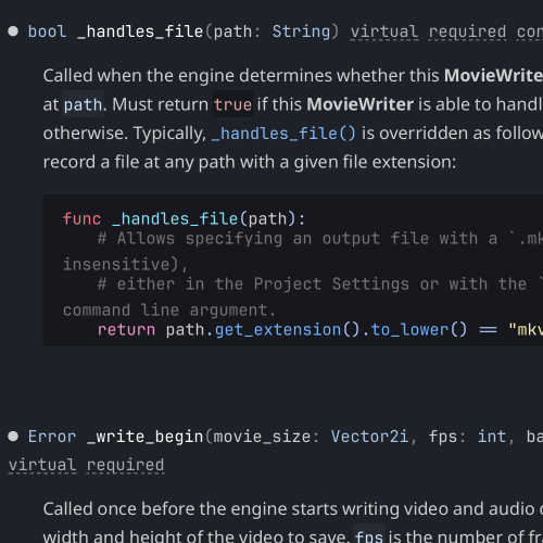 Editor documentation showing that some methods are `required`