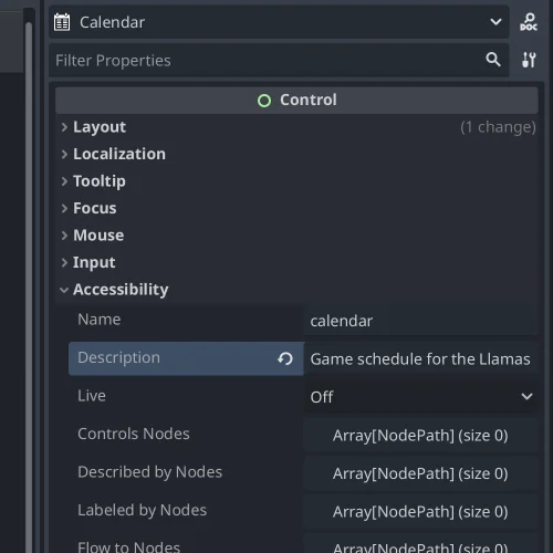 Screenshot of the new accessibility options in editor.